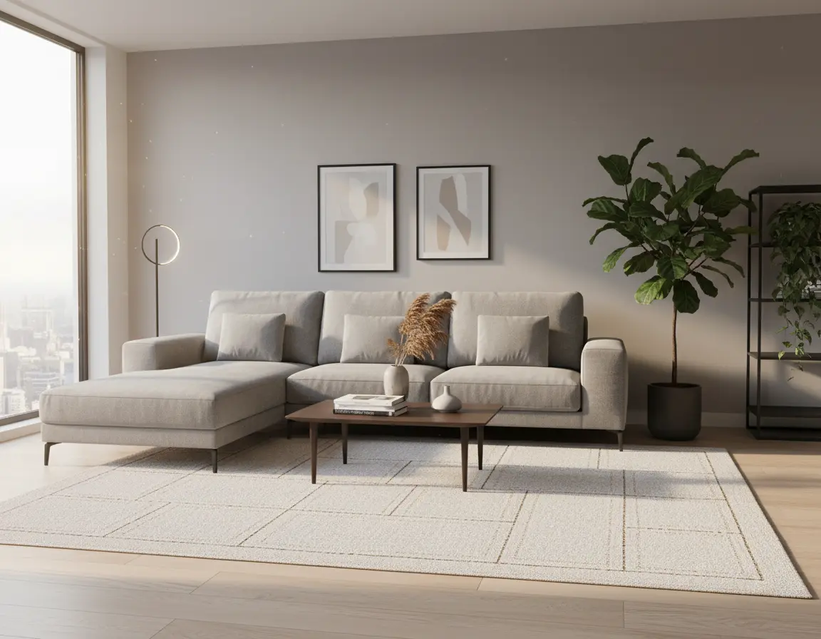 Tapete Moderno Neutro con Diseño Geométrico en Bronce Render