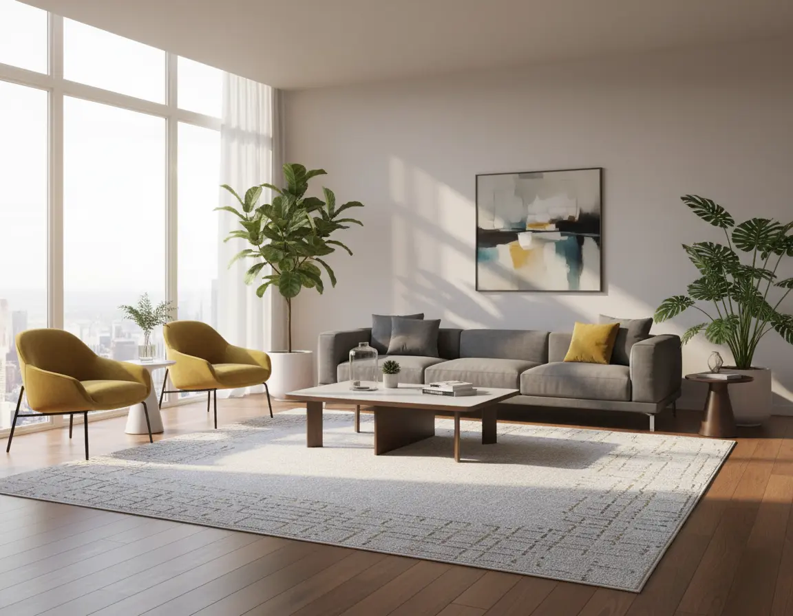 Tapete Moderno Neutro con Diseño Geométrico en Dorado Render