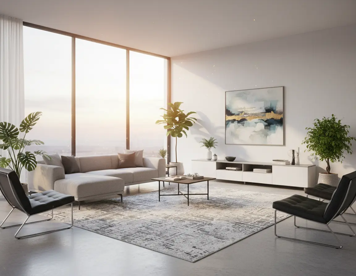 Tapete Moderno Gris con Diseño Abstracto en Blanco Render