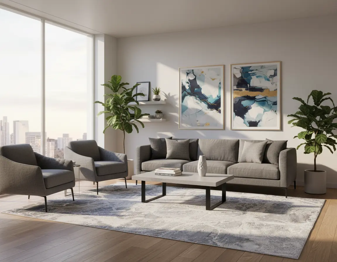 Tapete Moderno Gris con Diseño Abstracto en Blanco Render