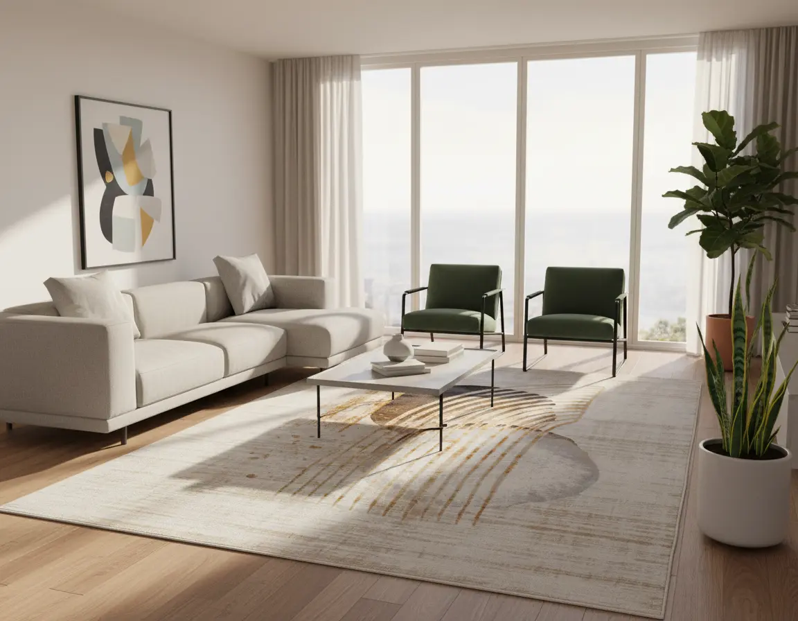 Tapete Moderno Neutro con Diseño Abstracto en Dorado Render