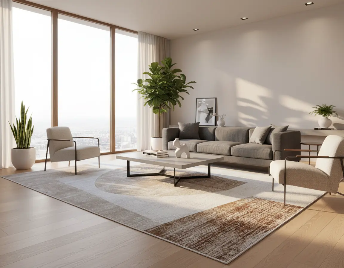 Tapete Moderno Neutro con Diseño Abstracto en Café Render