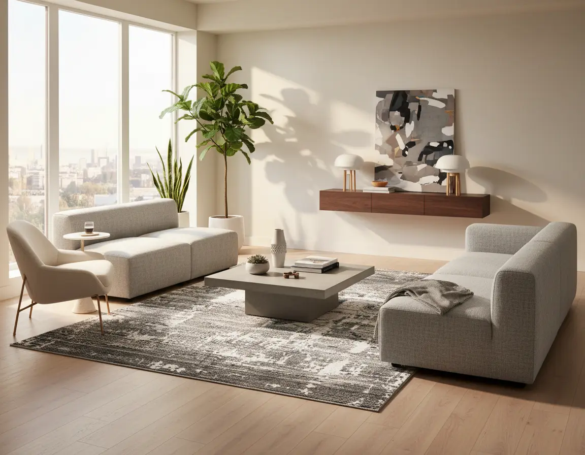 Tapete Moderno Gris con Diseño Abstracto en Beige Render