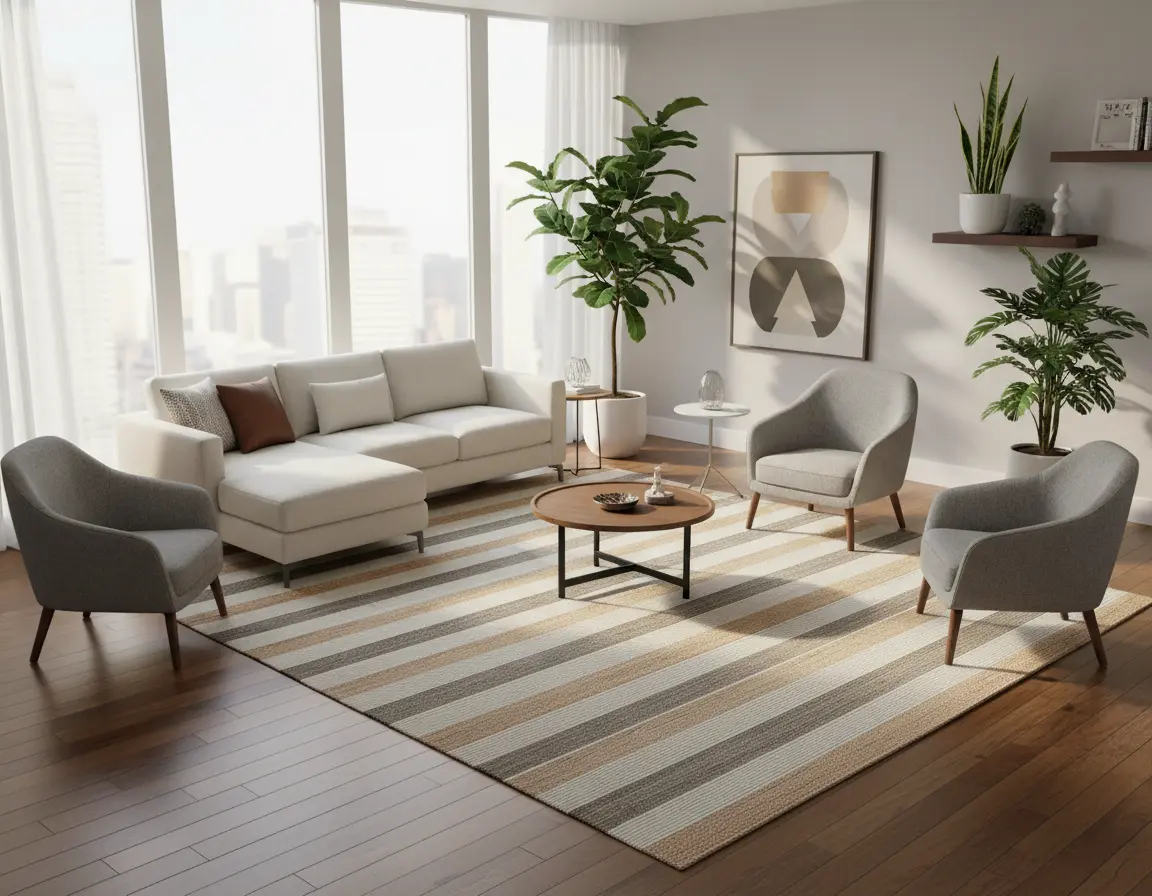 Tapete Texturizado Neutro con Diseño a Rayas en Café Render