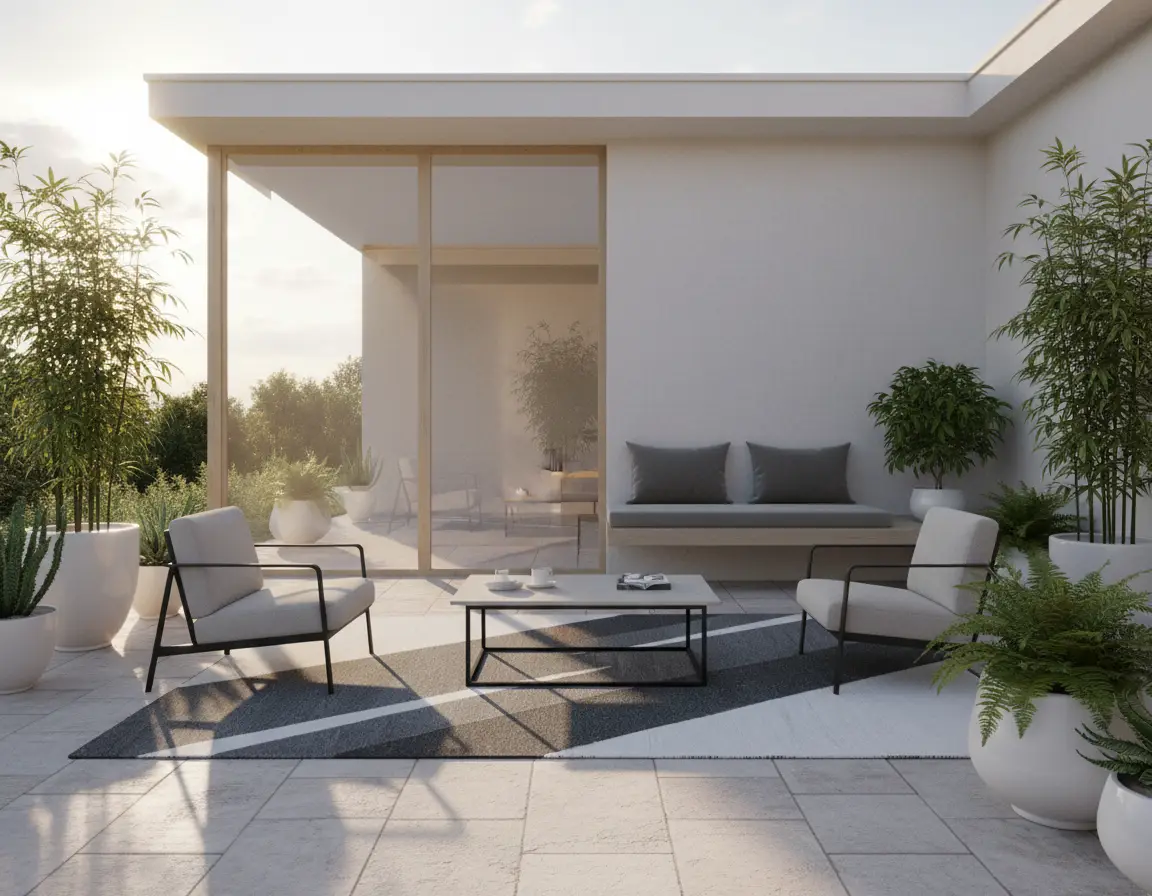 Tapete Moderno Gris con Diseño de Rayas en Contraste Render