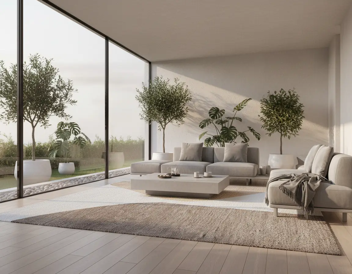 Tapete Moderno Neutro con Diseño Abstracto en Café Render