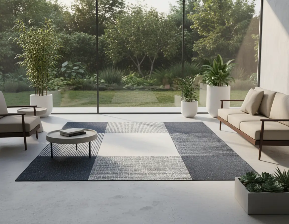 Tapete Moderno Gris Oscuro con Diseño a Cuadros en Neutro Render