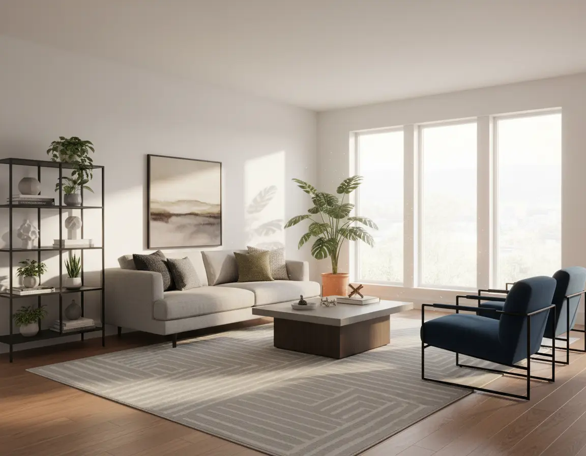 Tapete Moderno Gris con Diseño Geométrico en Blanco Render