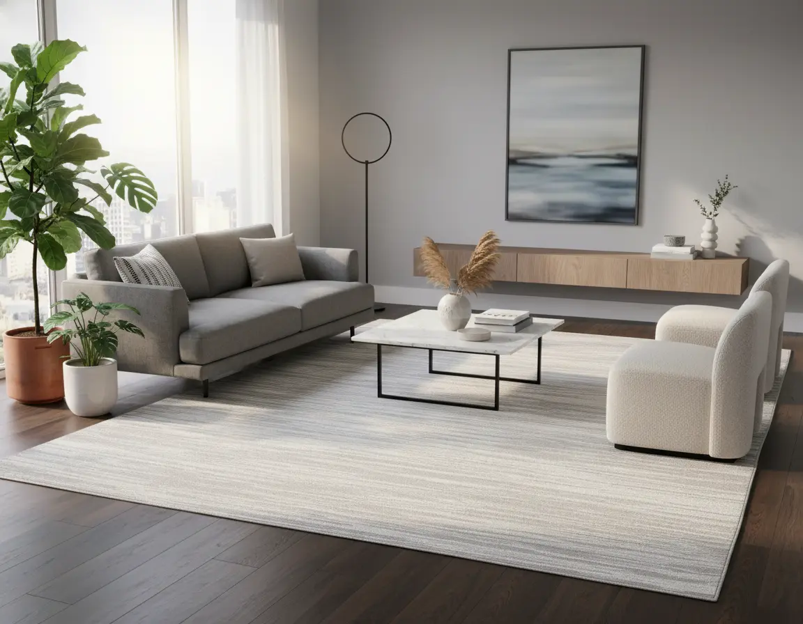 Tapete Moderno Gris con Diseño de Texturas Horizontales Suaves Render