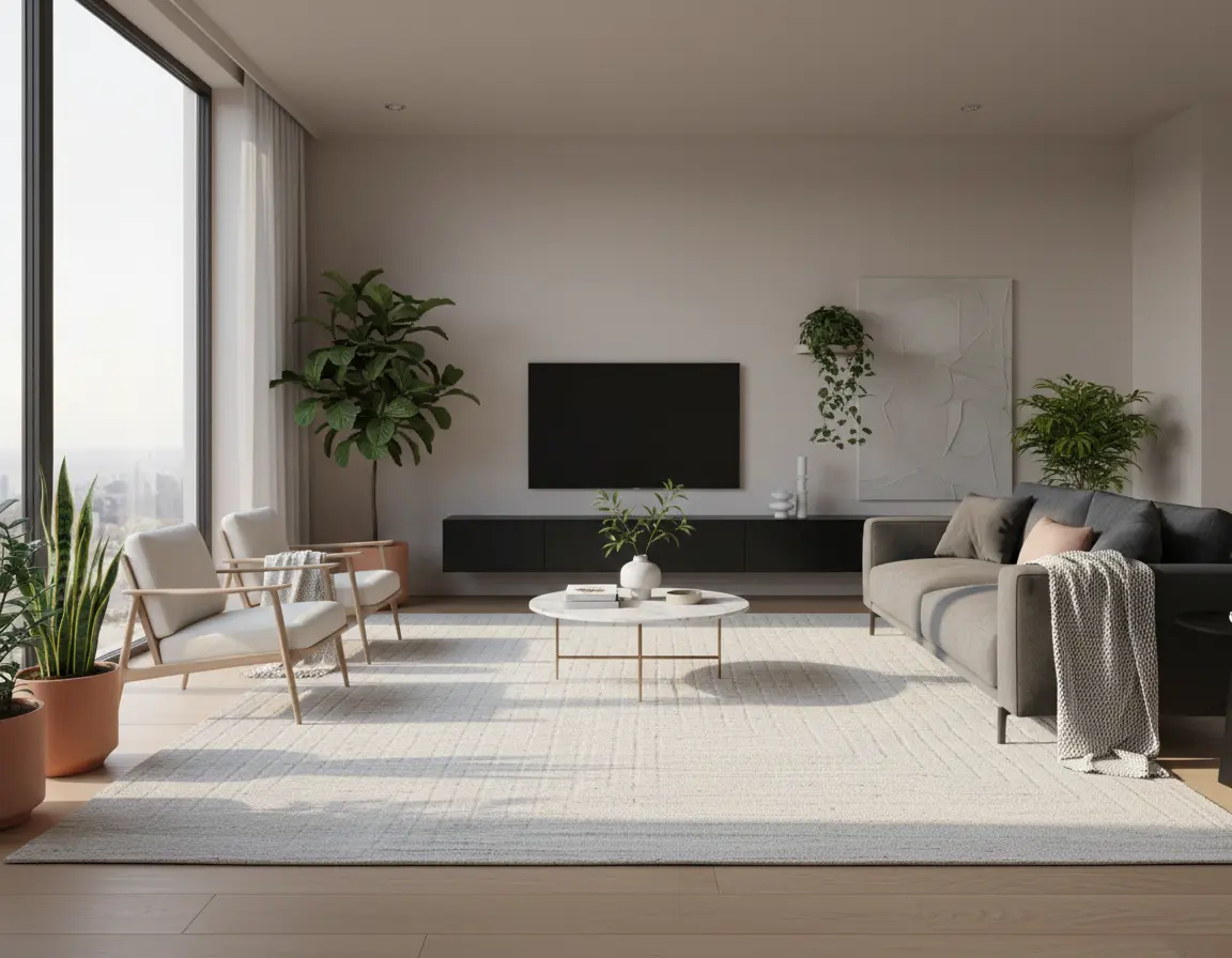 Tapete Neutro Texturizado con Diseño Lineal Sutil Render