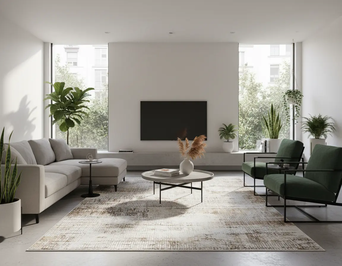 Tapete Moderno Neutro con Diseño Abstracto en Cafe Render