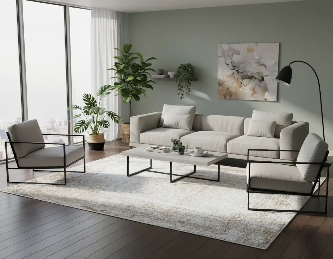 Tapete Moderno Neutro con Diseño Abstracto en Café Render