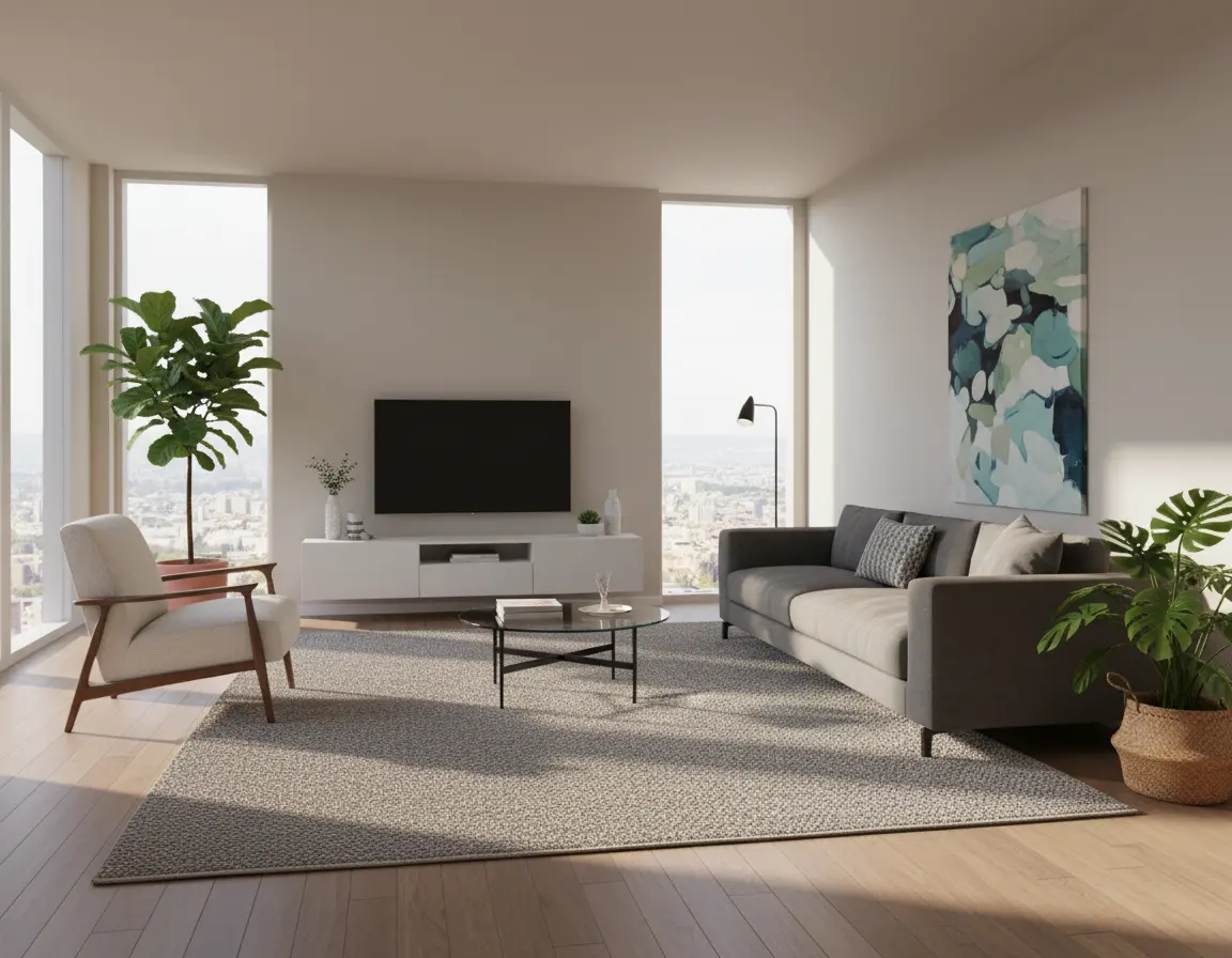 Tapete Texturizado Neutro con Tejido Trenzado para Mayor Confort Render