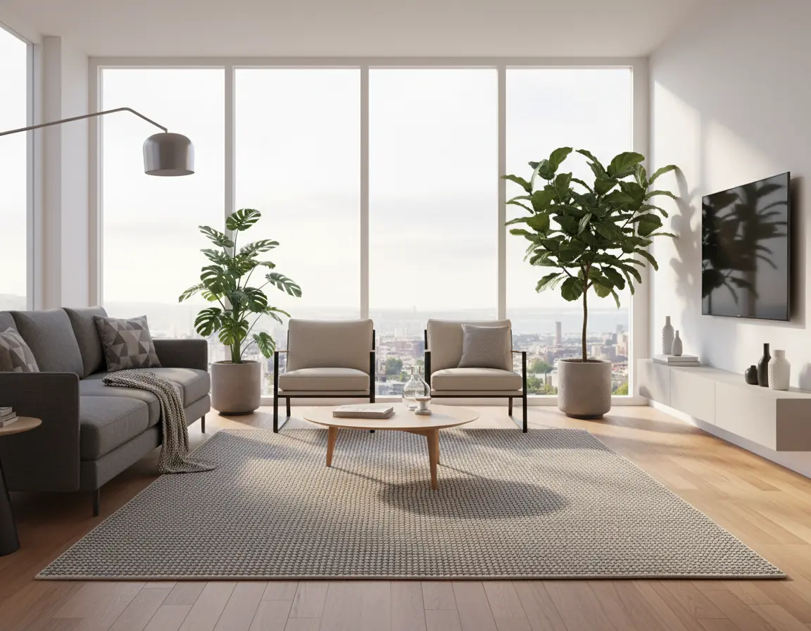 Tapete Texturizado Neutro con Diseño Tejido en Gris Oscuro Render