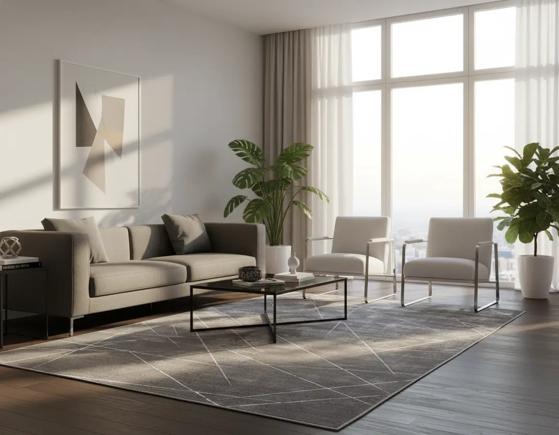 Tapete Moderno Gris con Diseño Abstracto en Plata Render