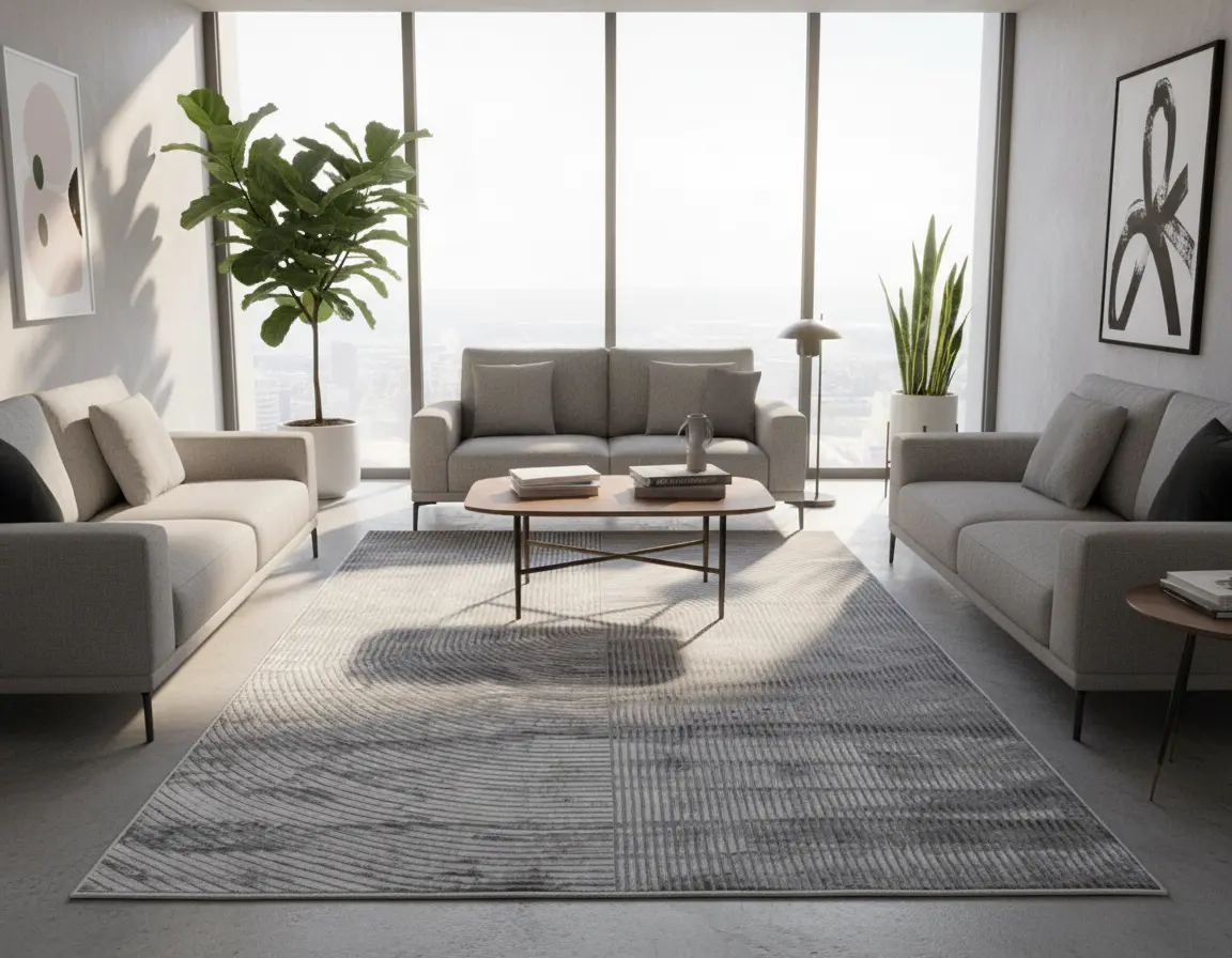 Tapete Moderno Gris con Diseño Geométrico Texturizado Render