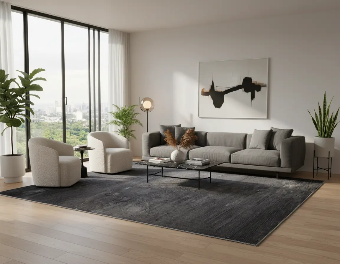 Tapete Moderno Gris Oscuro con Diseño Geométrico Concetrado Render