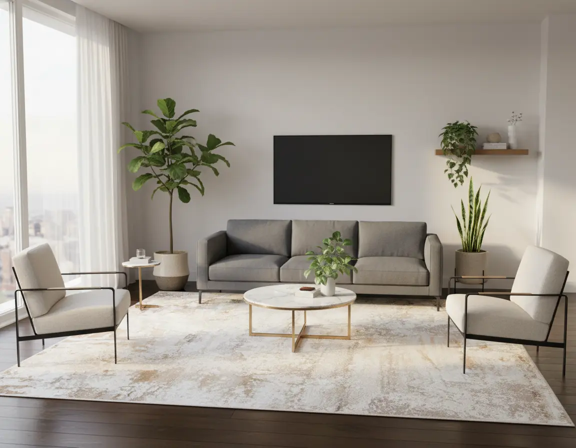 Tapete Moderno Neutro con Diseño Abstracto en Café Render