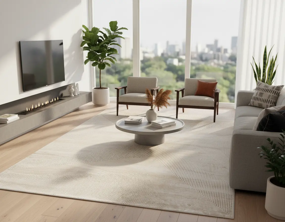 Tapete Moderno Neutro con Diseño Geométrico en Beige Render