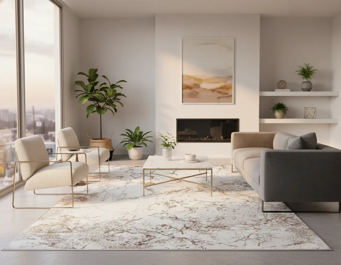 Tapete Moderno Neutro con Diseño Abstracto en Café Render