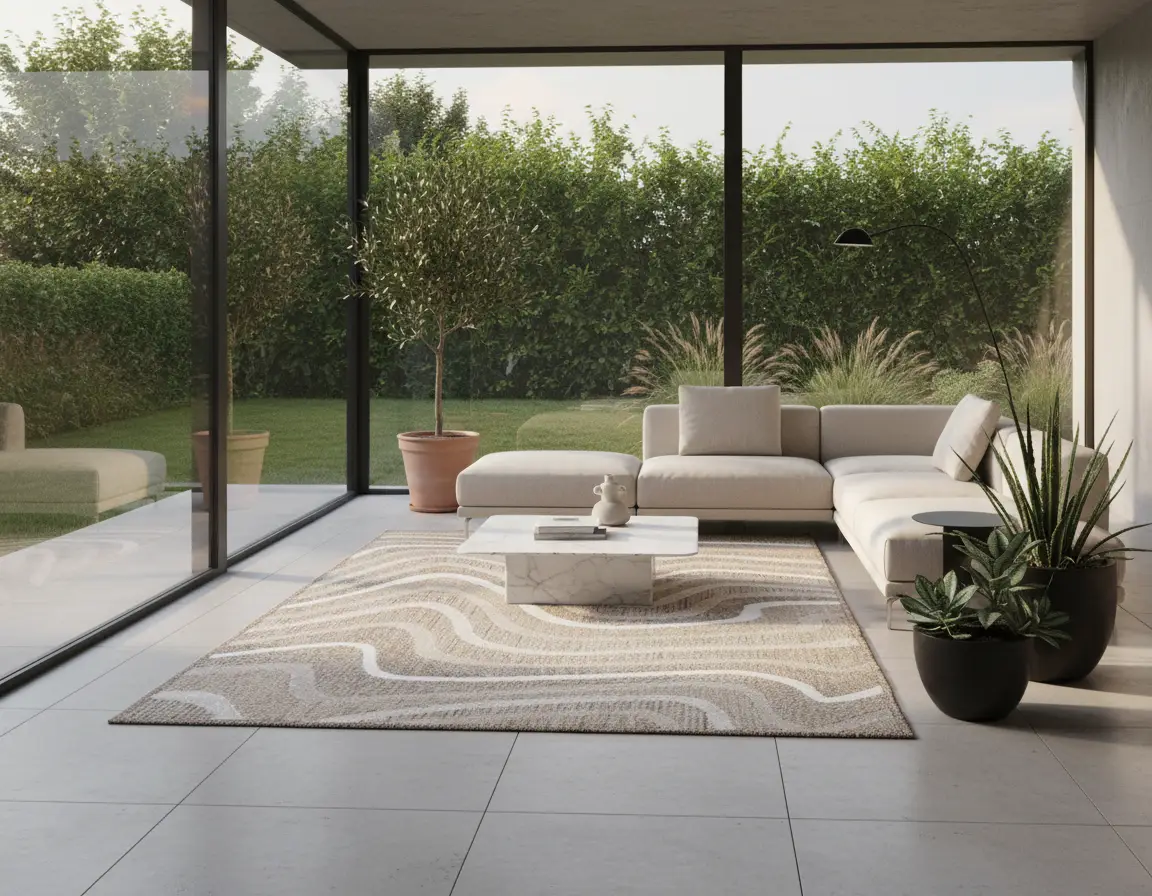 Tapete Moderno Beige con Diseño de Ondas en Neutro Render