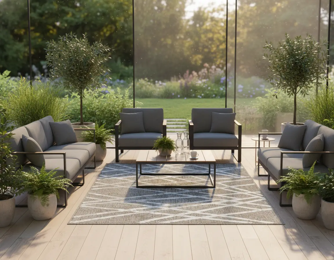 Tapete Moderno Neutro con Diseño Geométrico en Plata Render