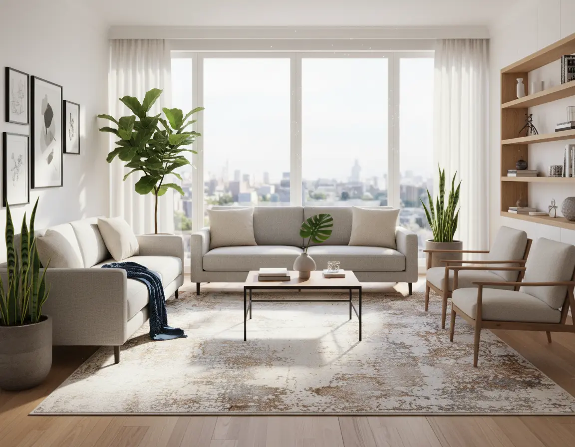 Tapete Abstracto Neutro con Detalles Bronce y Gris Render