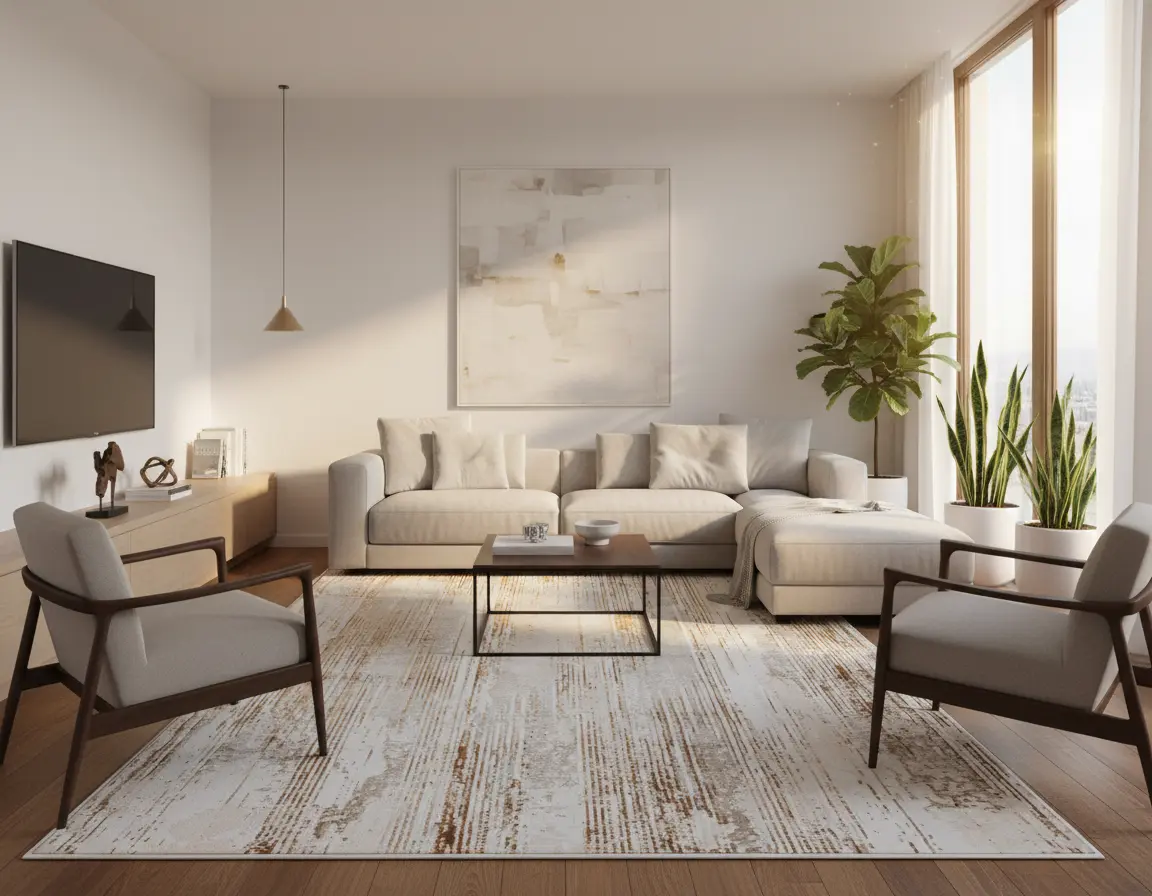 Tapete Moderno Neutro con Diseño Abstracto en Bronce Render