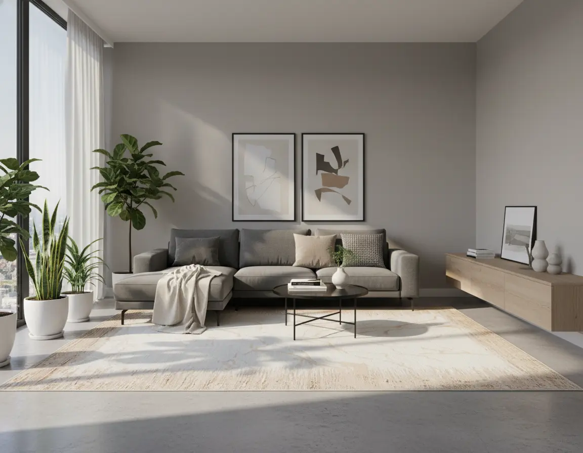 Tapete Moderno Neutro con Diseño Abstracto en Cafe Render