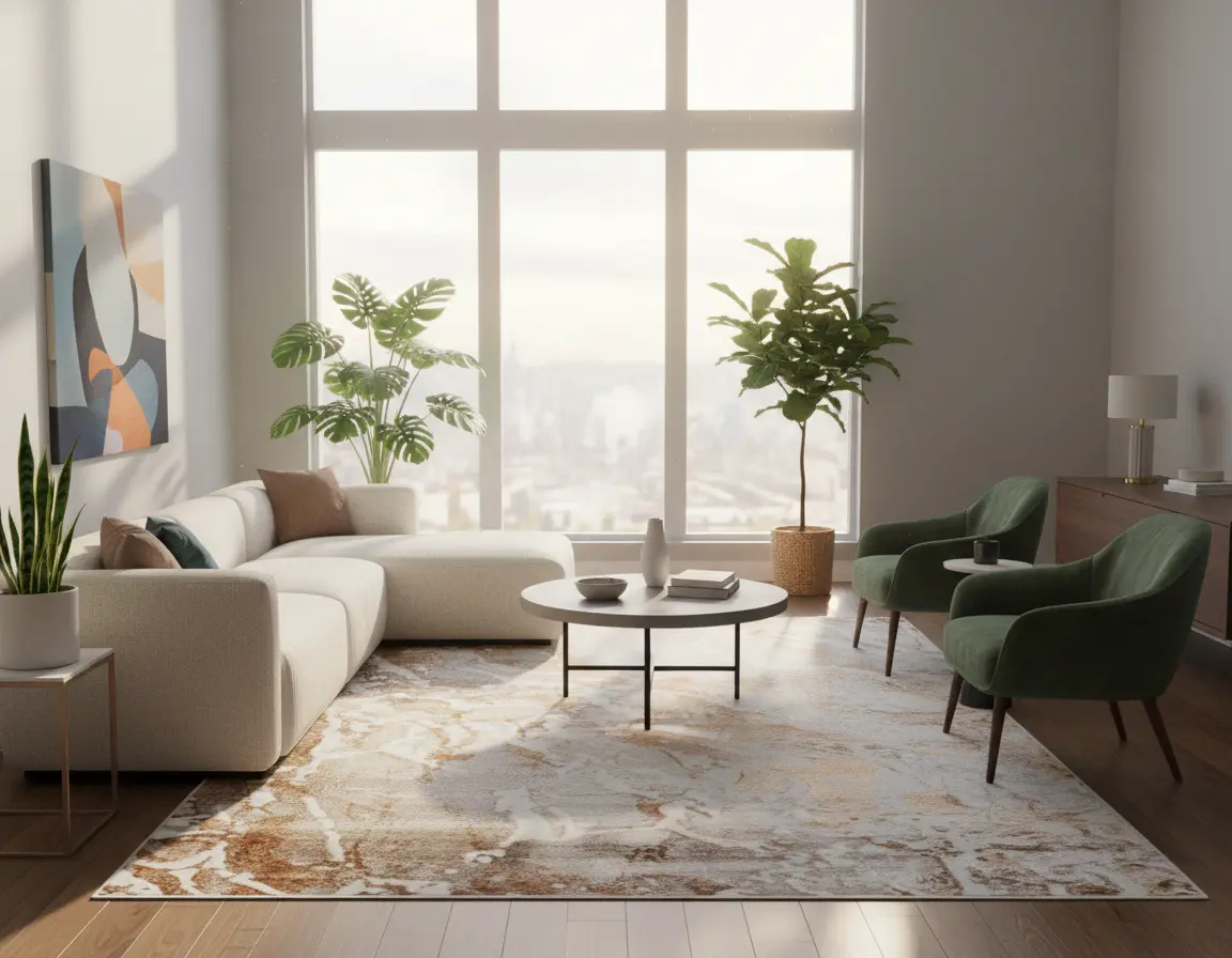 Tapete Moderno Neutro con Diseño Abstracto en Dorado Render