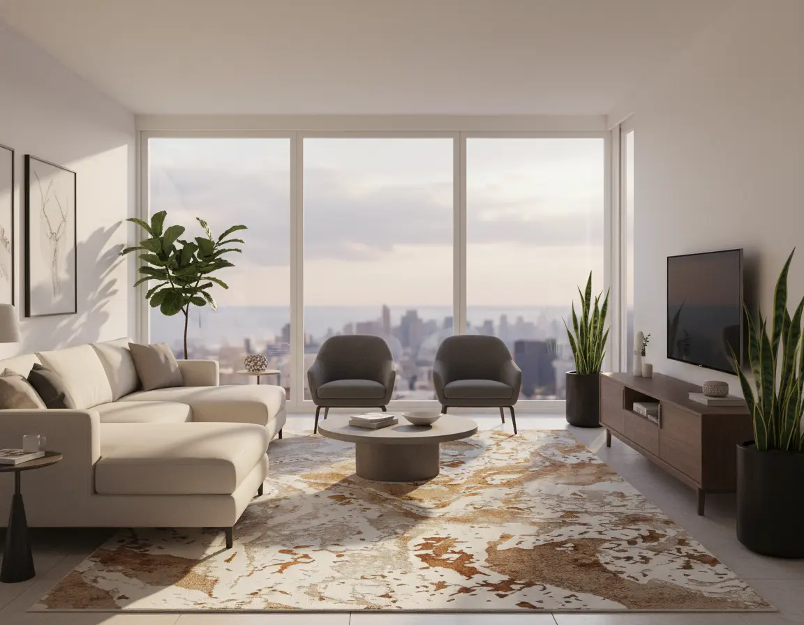 Tapete Moderno Neutro con Diseño Abstracto en Café Render