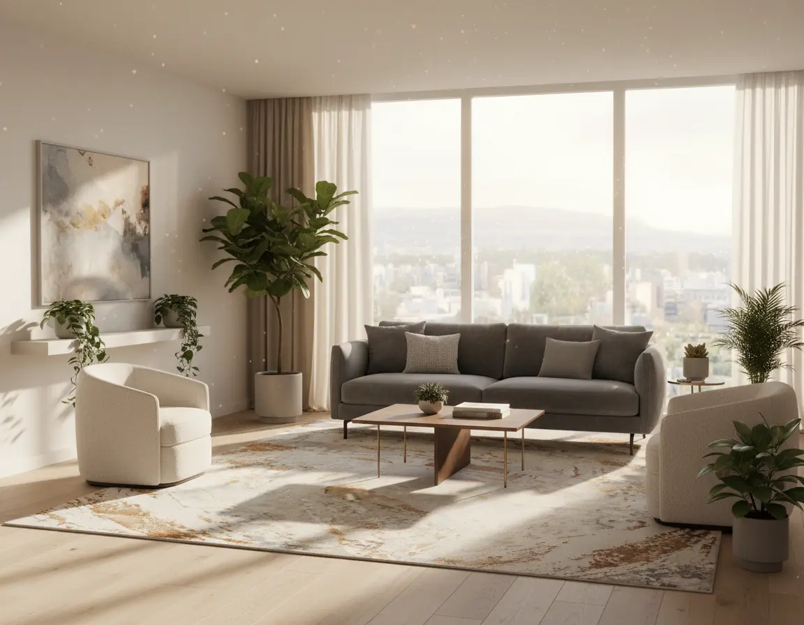 Tapete Moderno Neutro con Diseño Abstracto en Bronce Render