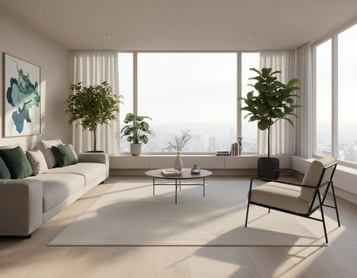 Tapete Texturizado Neutro con Finas Líneas Horizontales para Mayor Confort Render