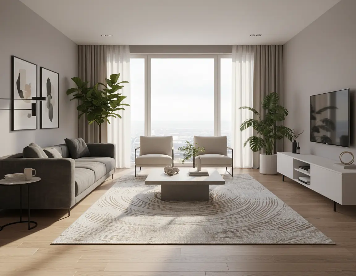 Tapete Moderno Neutro con Diseño Circular en Cafe Render