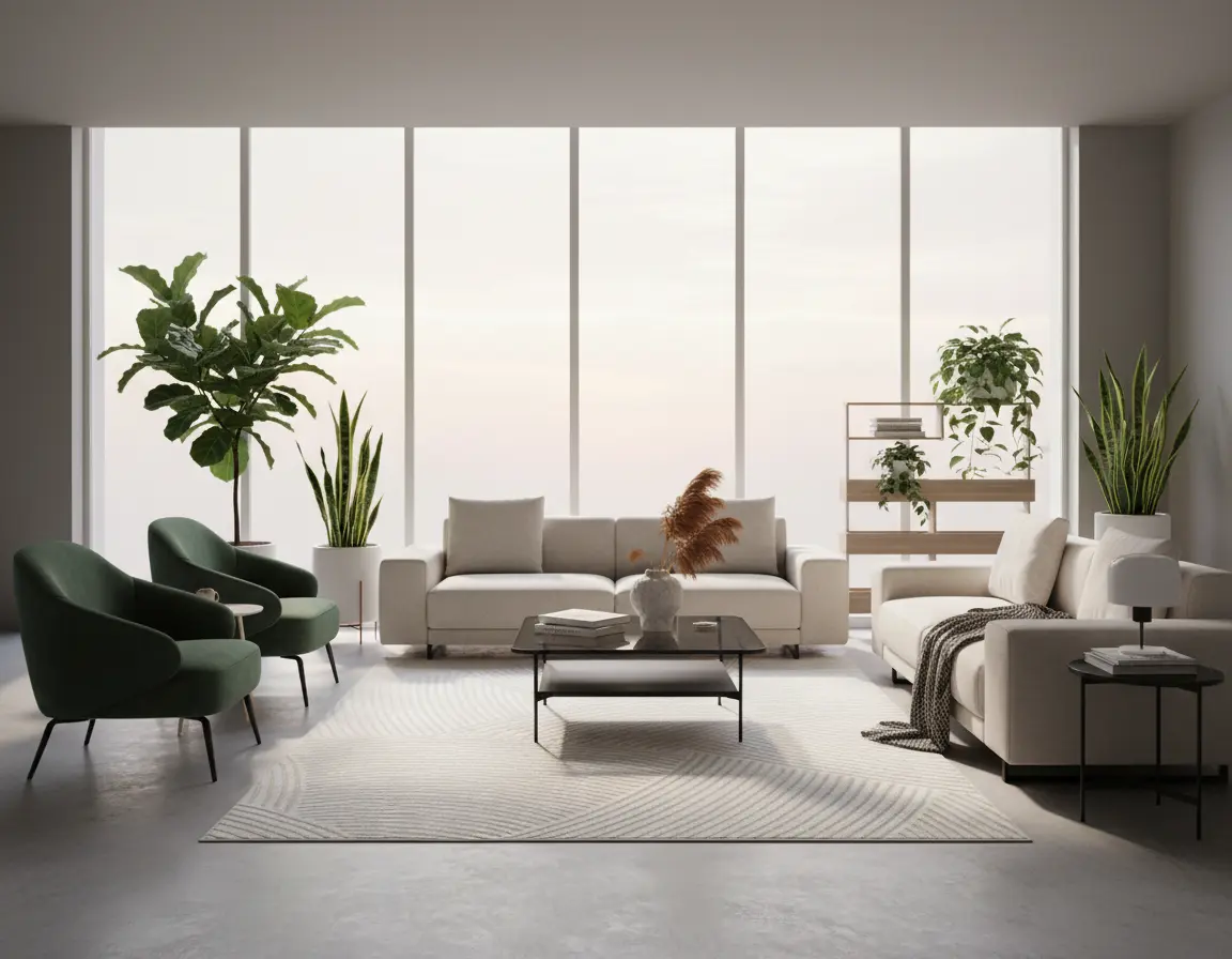 Tapete Moderno Neutro con Diseño de Rayas Curvas Render