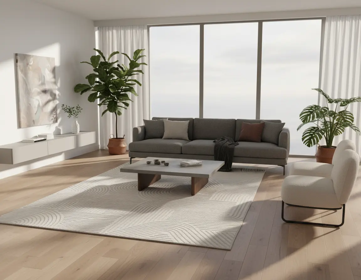 Tapete Moderno Neutro con Diseño Geométrico Curvo Render