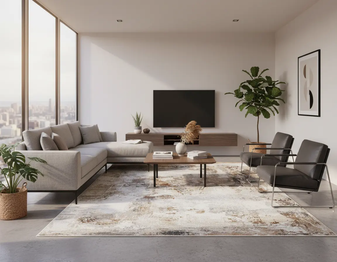 Tapete Moderno Neutro con Diseño Abstracto en Café y Gris Oscuro Render