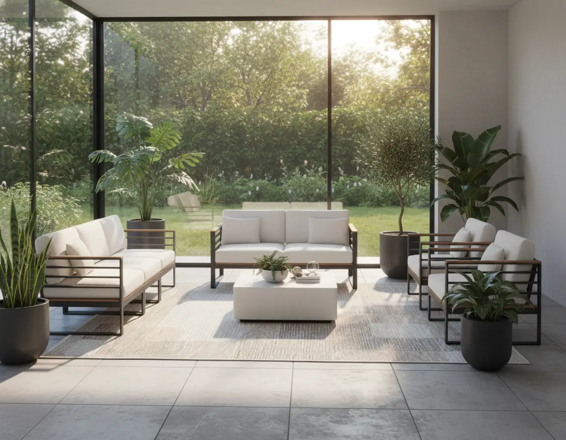 Tapete Moderno Neutro con Diseño Geométrico en Café Render