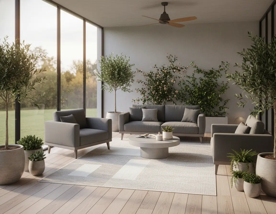 Tapete Moderno Neutro con Diseño Geométrico Contrastante Render