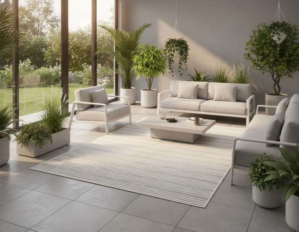 Tapete Moderno Neutro con Diseño de Rayas Horizontales Render