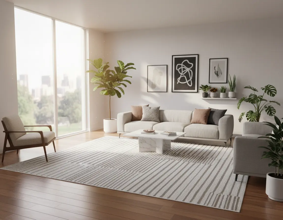 Tapete Moderno Neutro con Diseño de Rayas en Café Render