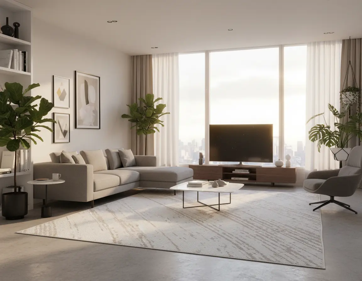 Tapete Moderno Neutro con Diseño Abstracto Render