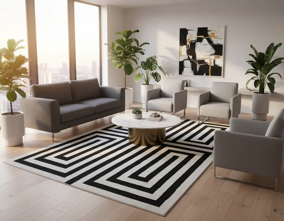 Tapete Moderno Neutro con Diseño Geométrico en Gris Oscuro Render