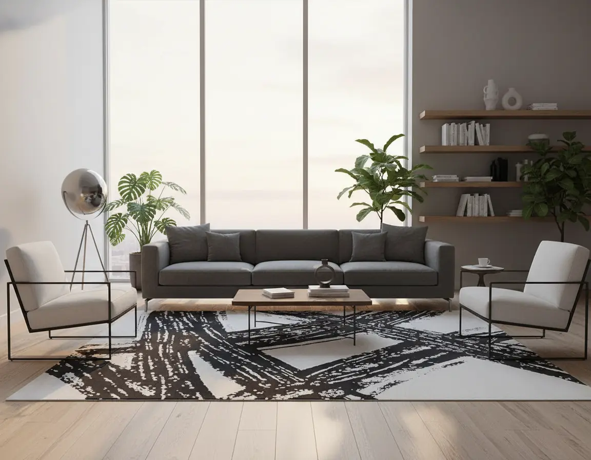 Tapete Moderno Neutro con Diseño Abstracto en Gris Oscuro Render