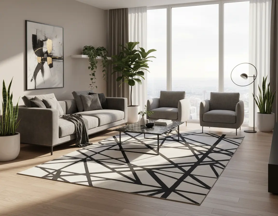 Tapete Moderno Neutro con Diseño Geométrico en Gris Oscuro Render