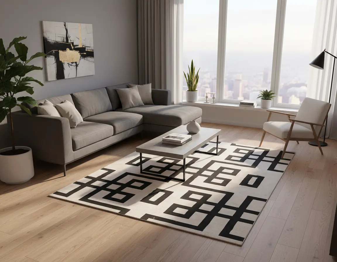 Tapete Moderno Neutro con Diseño Geométrico en Gris Oscuro Render