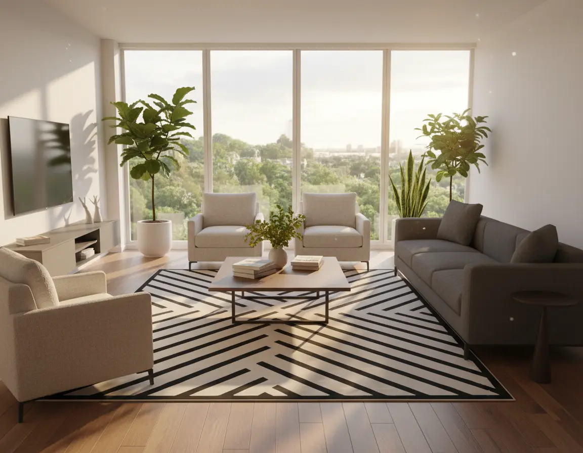 Tapete Moderno Neutro con Diseño de Rayas en Gris Oscuro Render