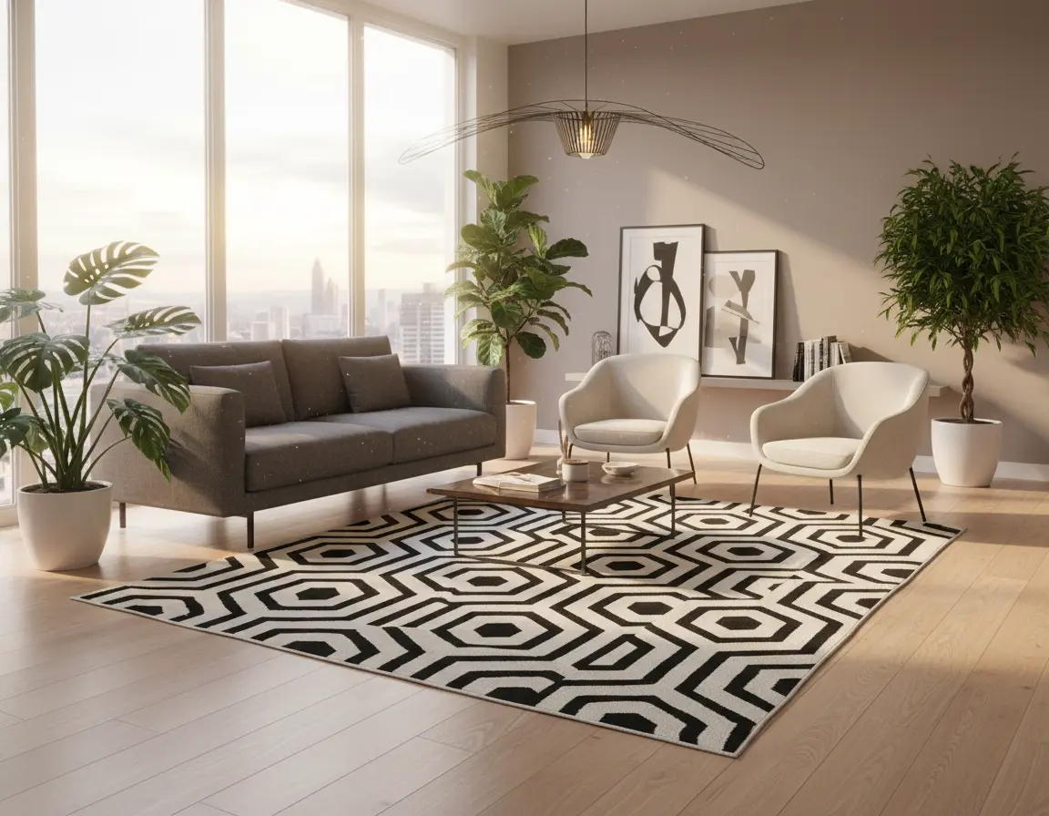 Tapete Moderno Neutro con Diseño Geométrico en Gris Oscuro Render