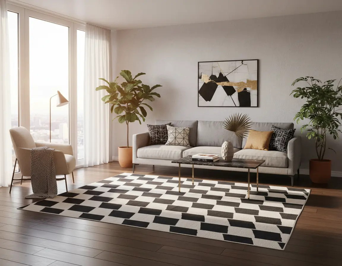 Tapete Moderno Beige con Diseño de Espiga en Gris Oscuro Render