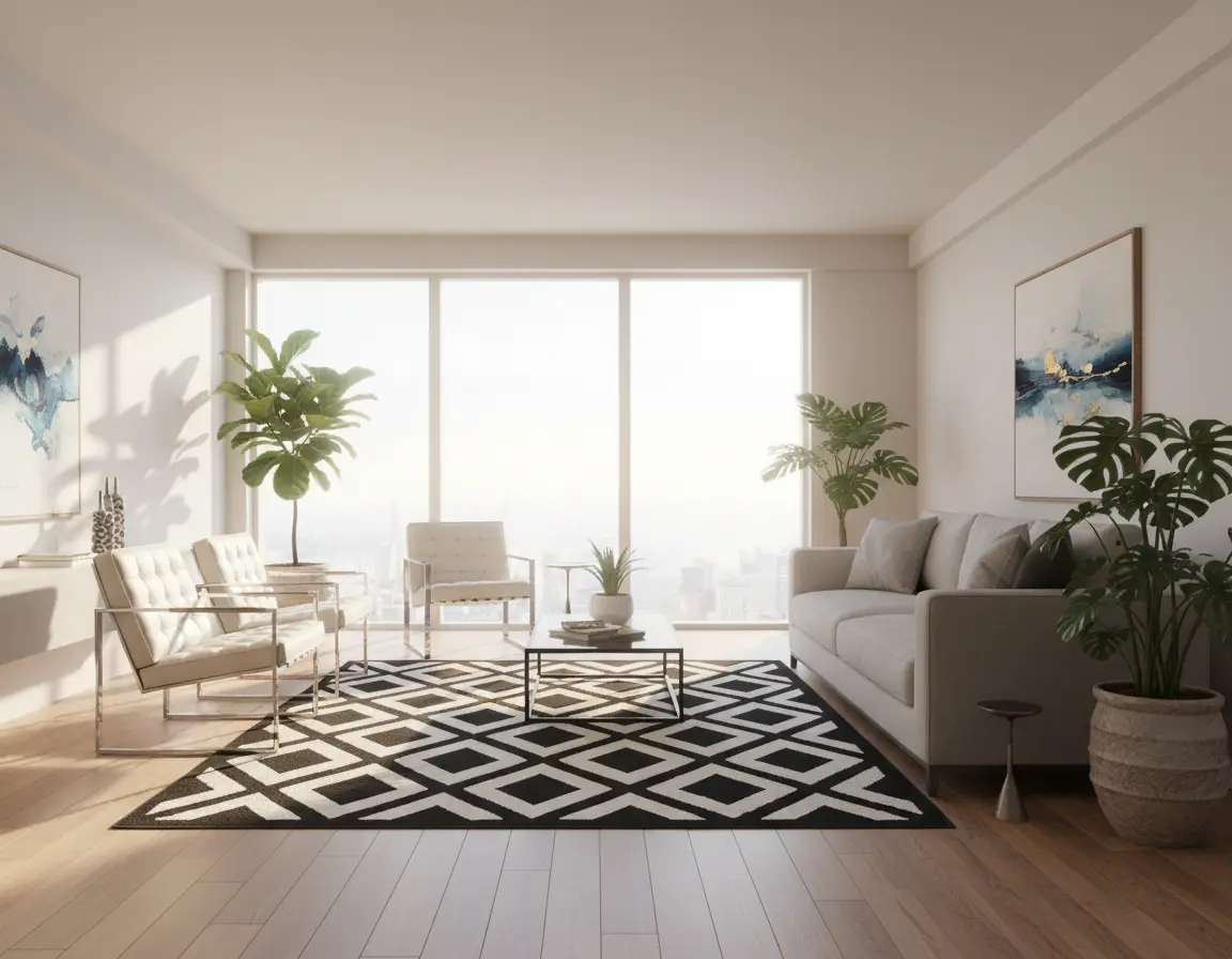 Tapete Moderno Gris Oscuro con Diseño de Diamantes en Neutro Render